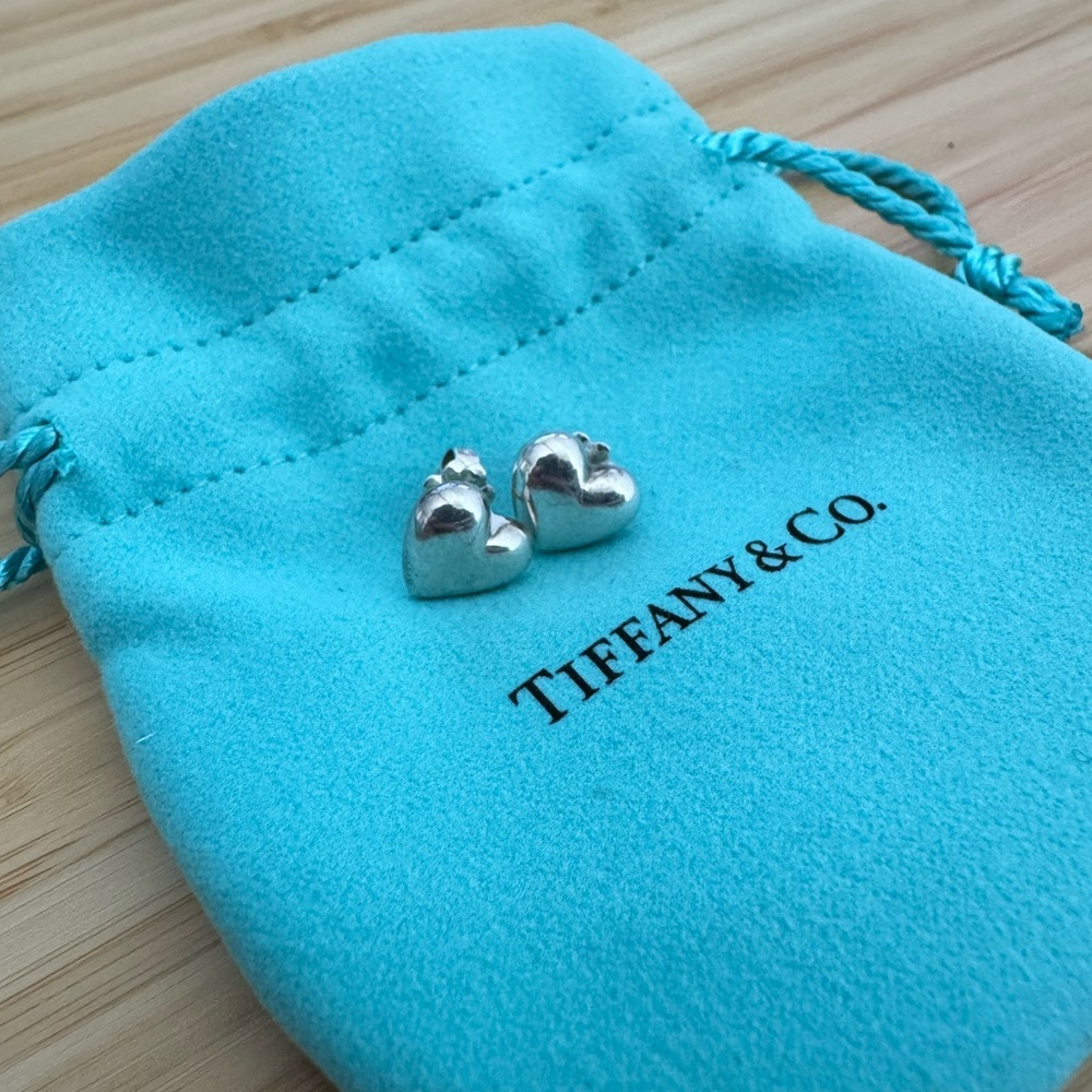 Tiffany & Co Sterling Silver Puffed Heart Stud Earrings